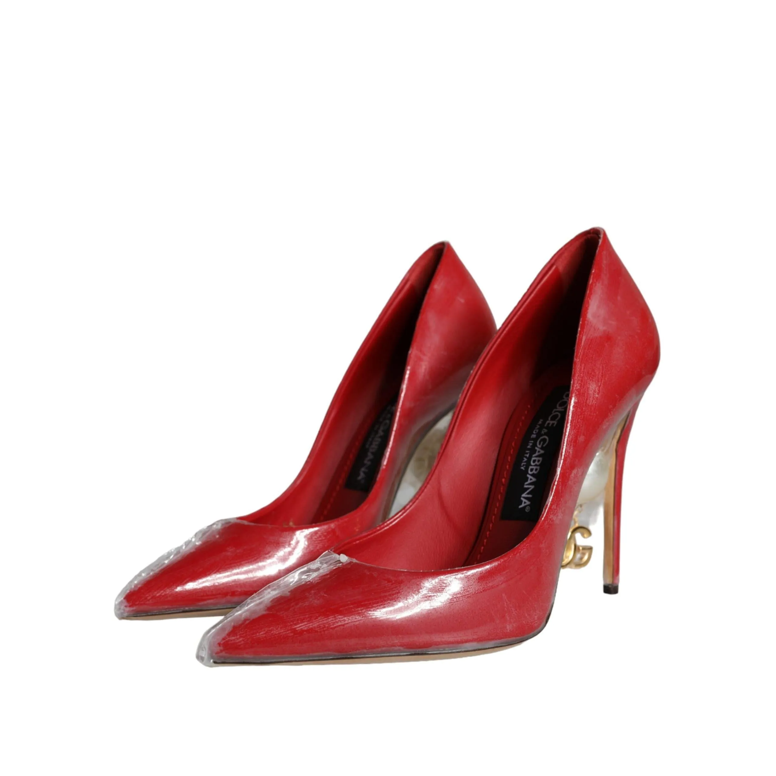 Dolce & Gabbana Red Patent Leather Faux Pearl Heels Pumps Shoes