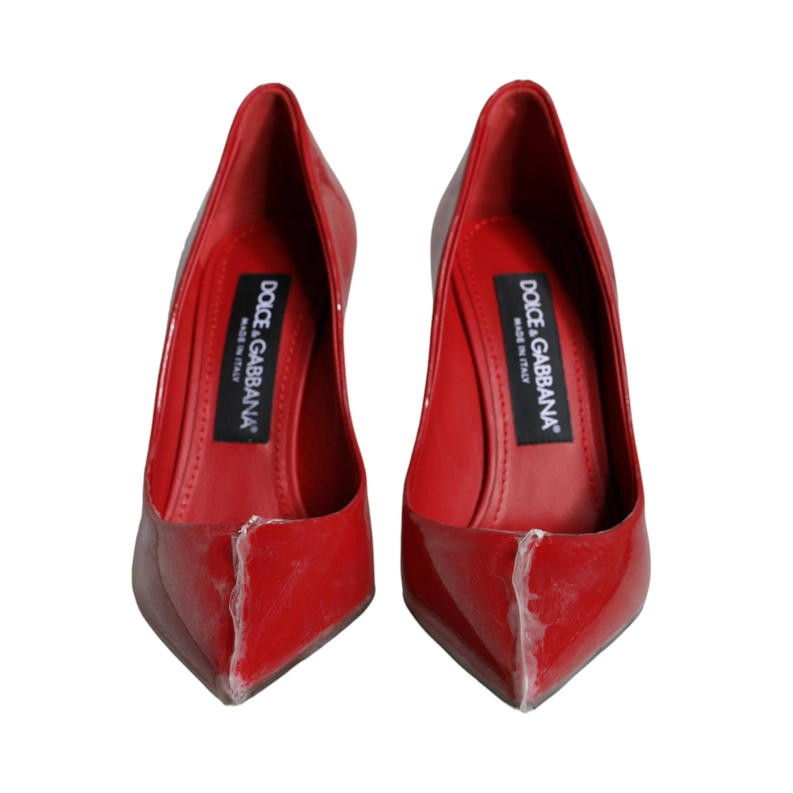 Dolce & Gabbana Red Patent Leather Faux Pearl Heels Pumps Shoes