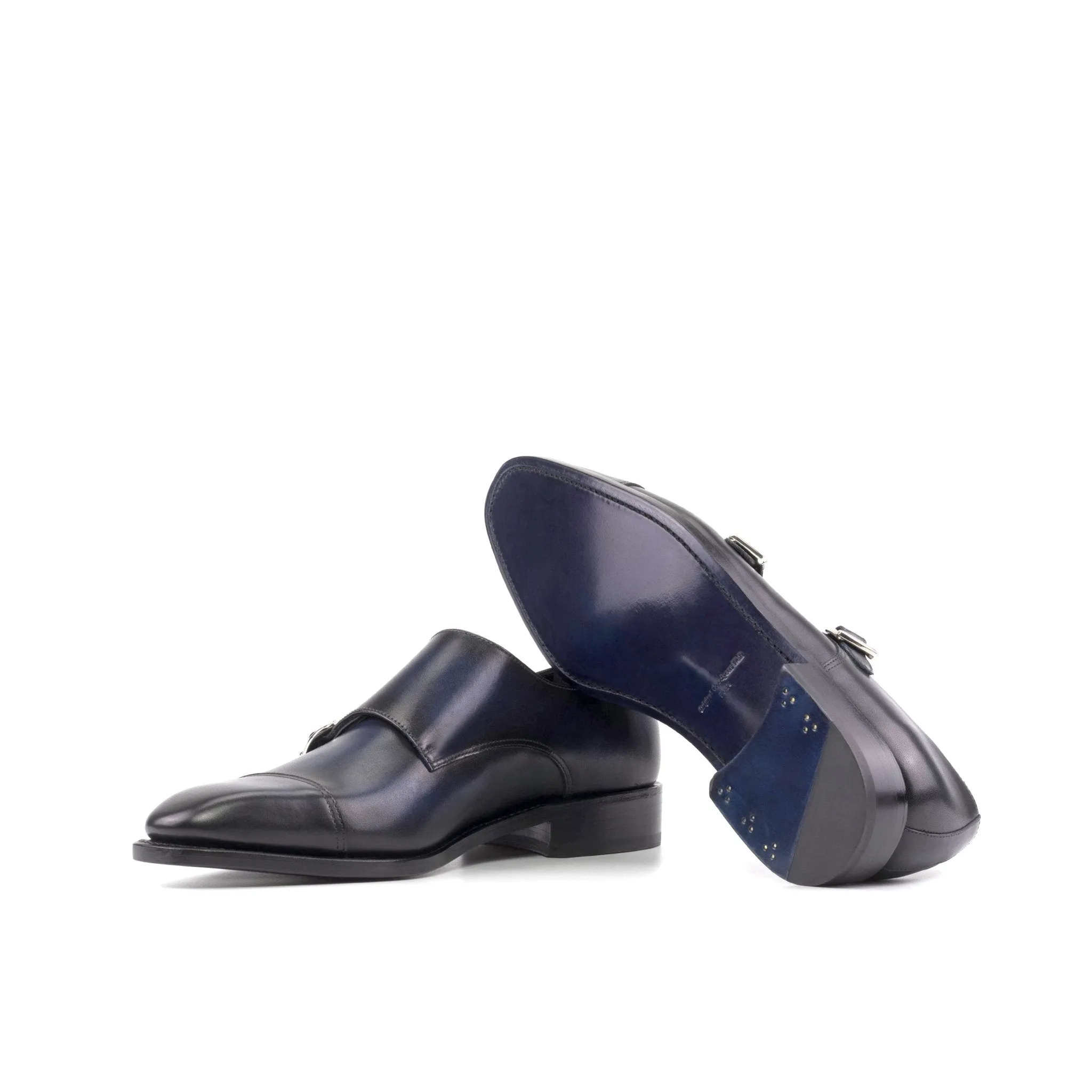 Double Monk Strap in Navy Box Calf