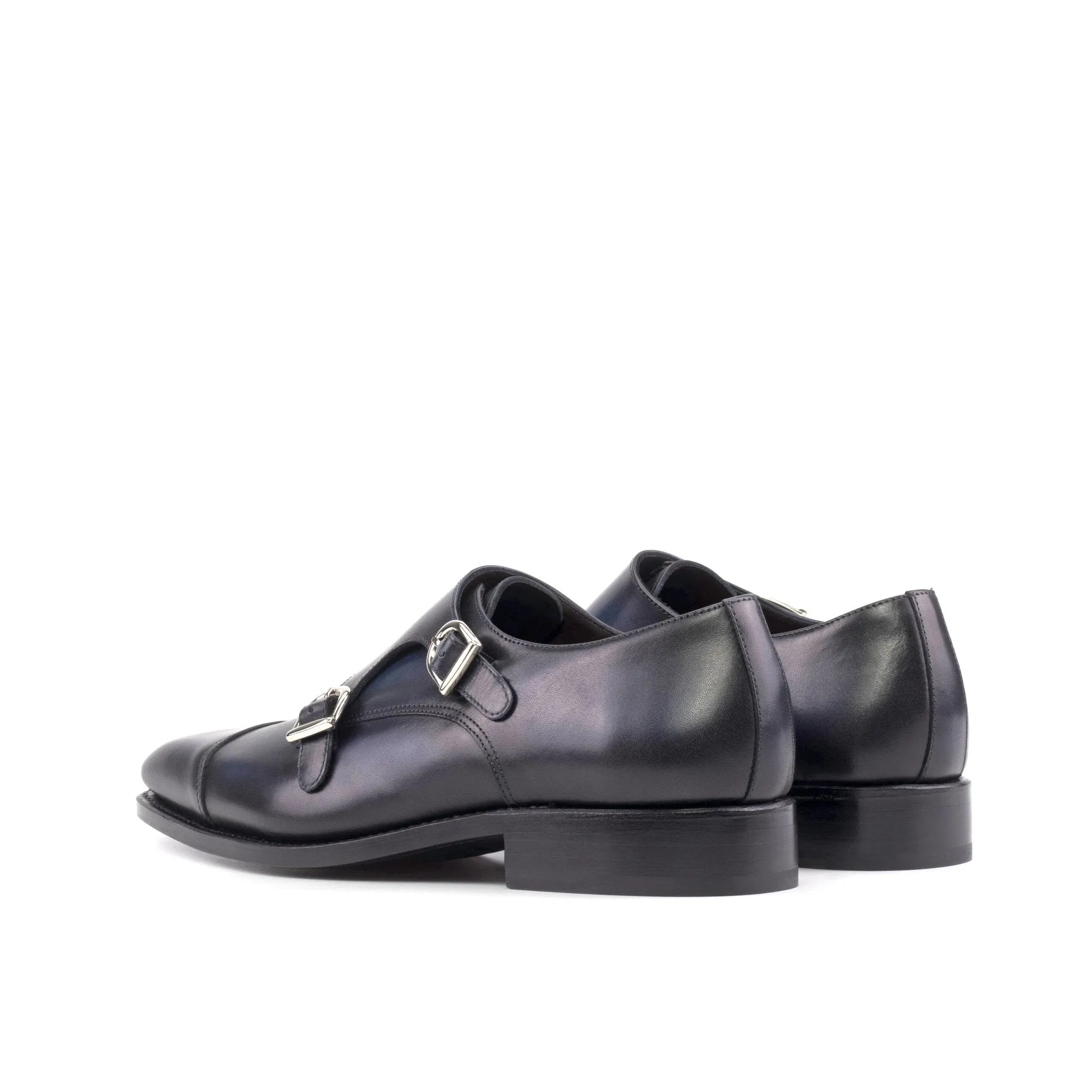 Double Monk Strap in Navy Box Calf