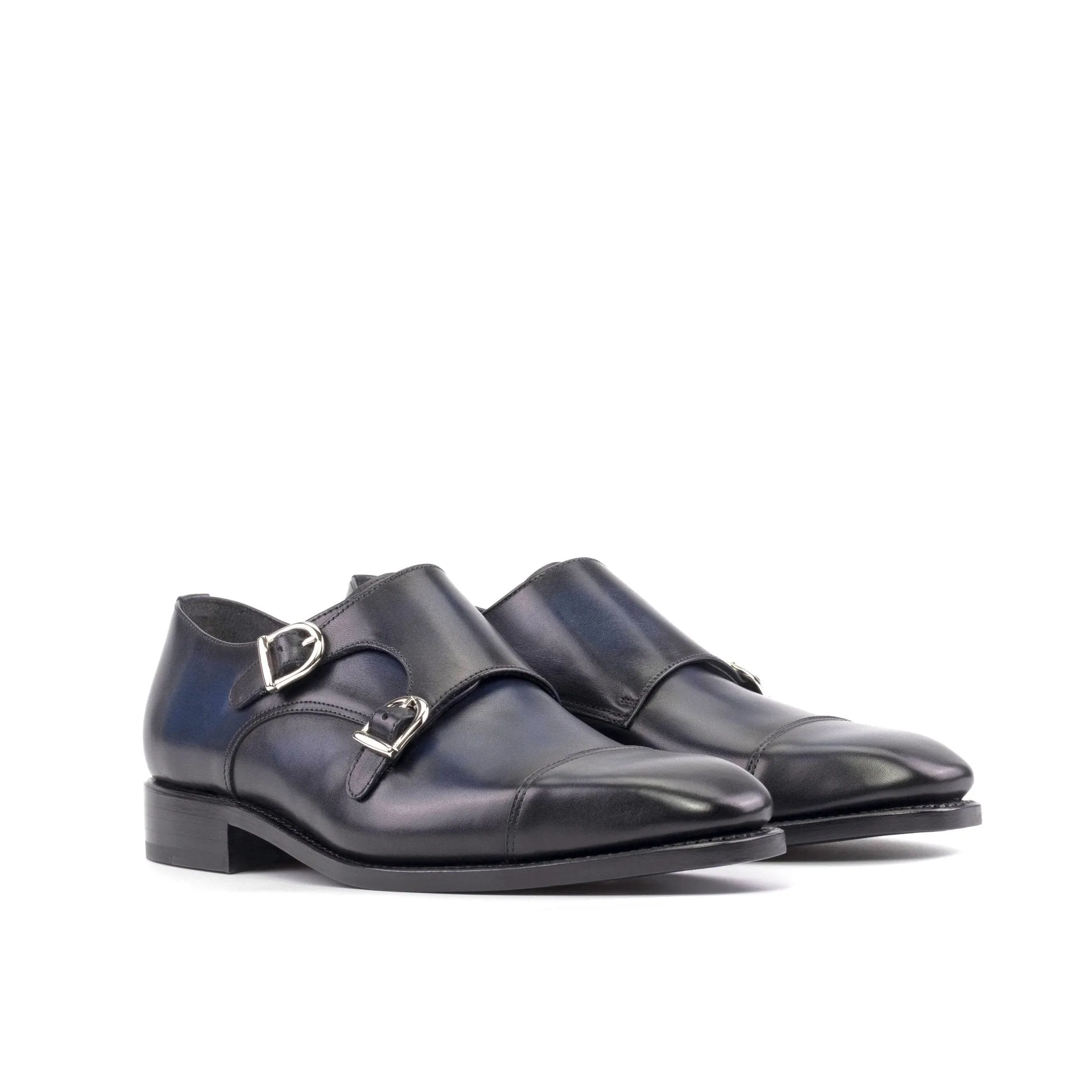 Double Monk Strap in Navy Box Calf