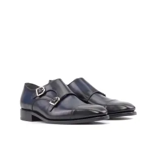 Double Monk Strap in Navy Box Calf