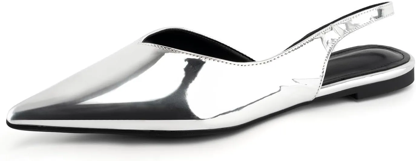 DREAMCIA Slingback Flats for Women, Pointed-Toe Ballet Flats with Buckle Strap for Elegant WomenClassic Low Heel Dress Shoes for Casual Work Office Party