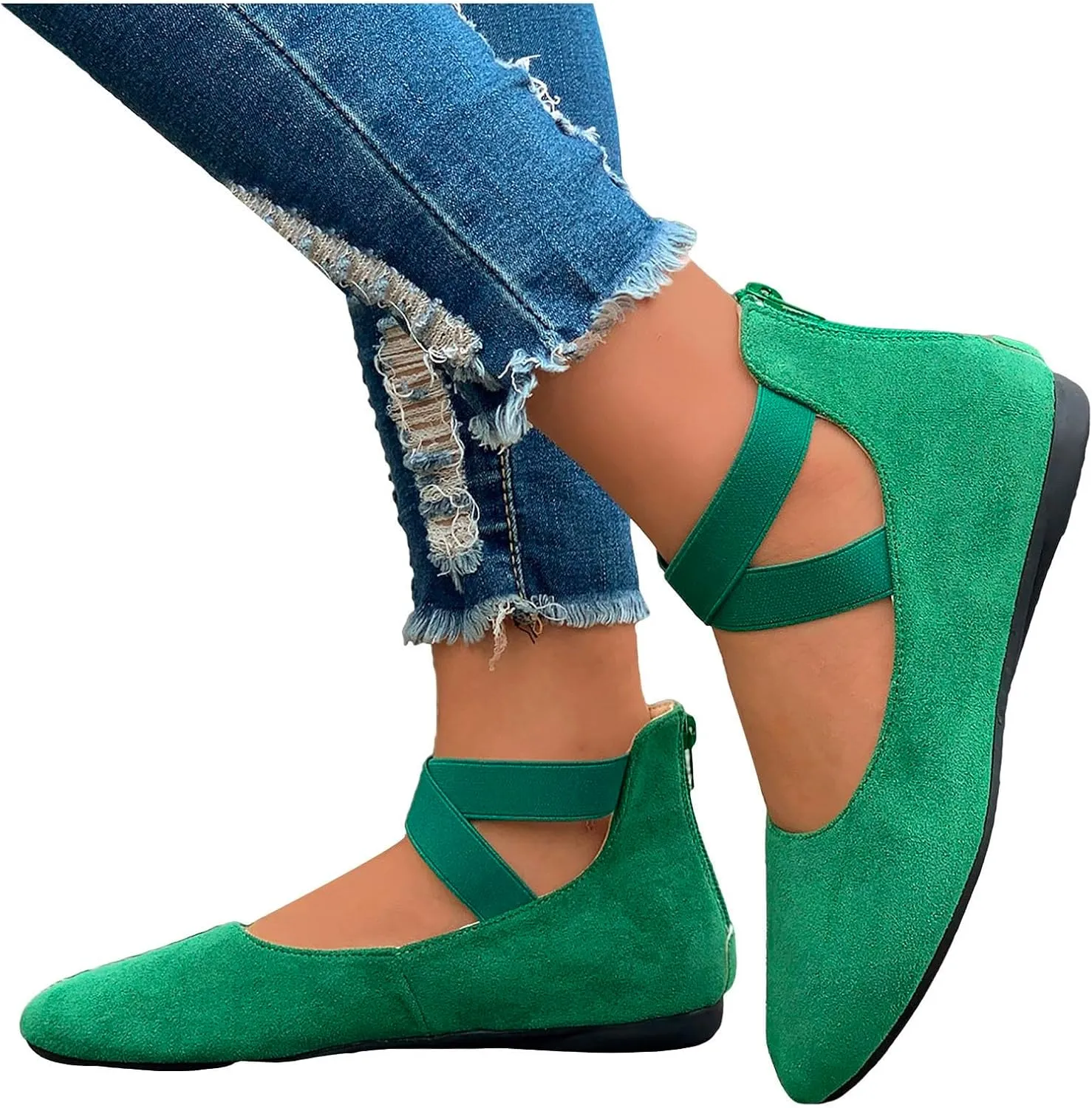Dressy Flats Shoes for Women Women's Comfortable Ballet Flat Shoes with Ankle and Elastic Womens Pointed Toe Flats Knit