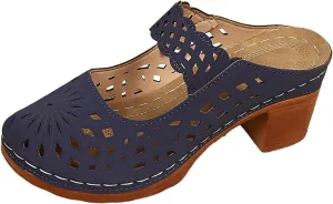 Dressy Summer Heel Fashionable And Versatile Women's Slippers Thick Mid Heel Soft Sole Hollow Closed Toe Casual Sandals