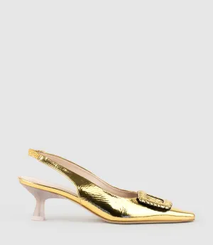 DULCE60 Slingback Pump with Buckle in Gold Crinkle