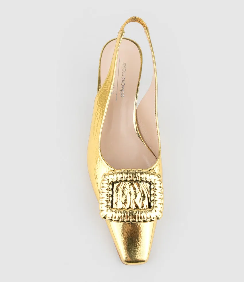 DULCE60 Slingback Pump with Buckle in Gold Crinkle