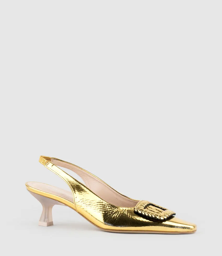 DULCE60 Slingback Pump with Buckle in Gold Crinkle