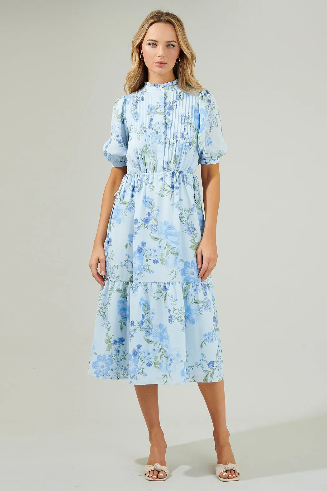 Dusty Floss Floral Pleated Midi Dress