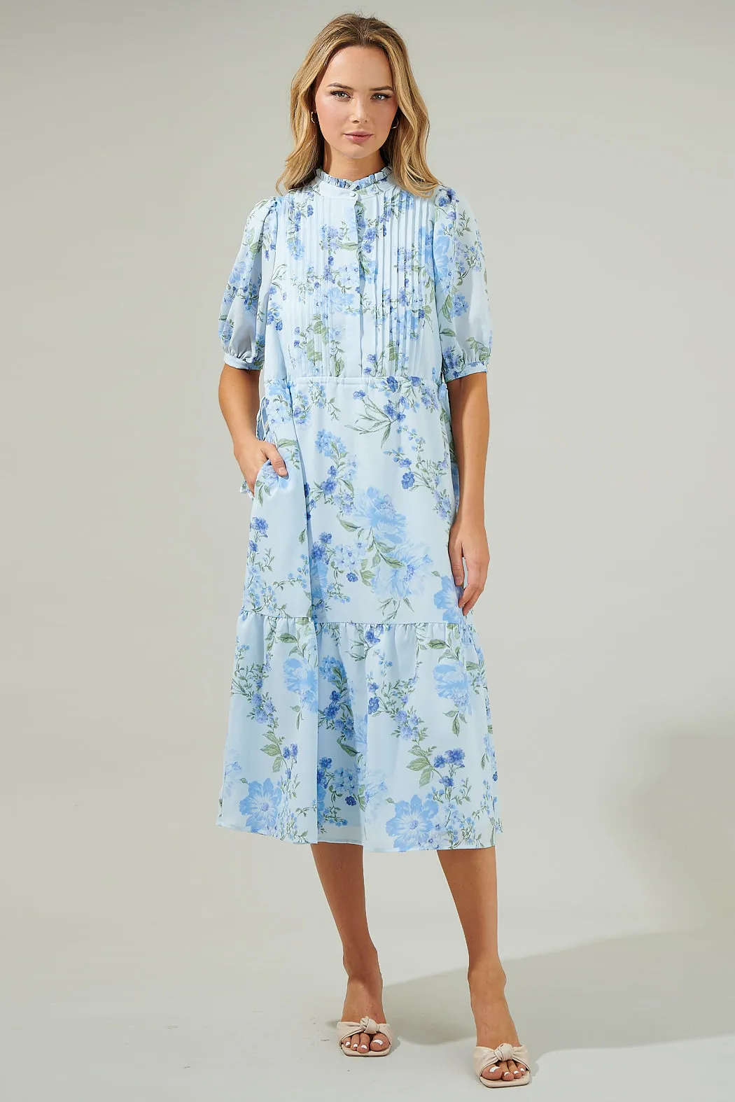 Dusty Floss Floral Pleated Midi Dress