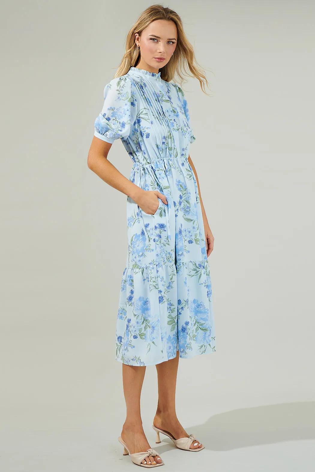 Dusty Floss Floral Pleated Midi Dress