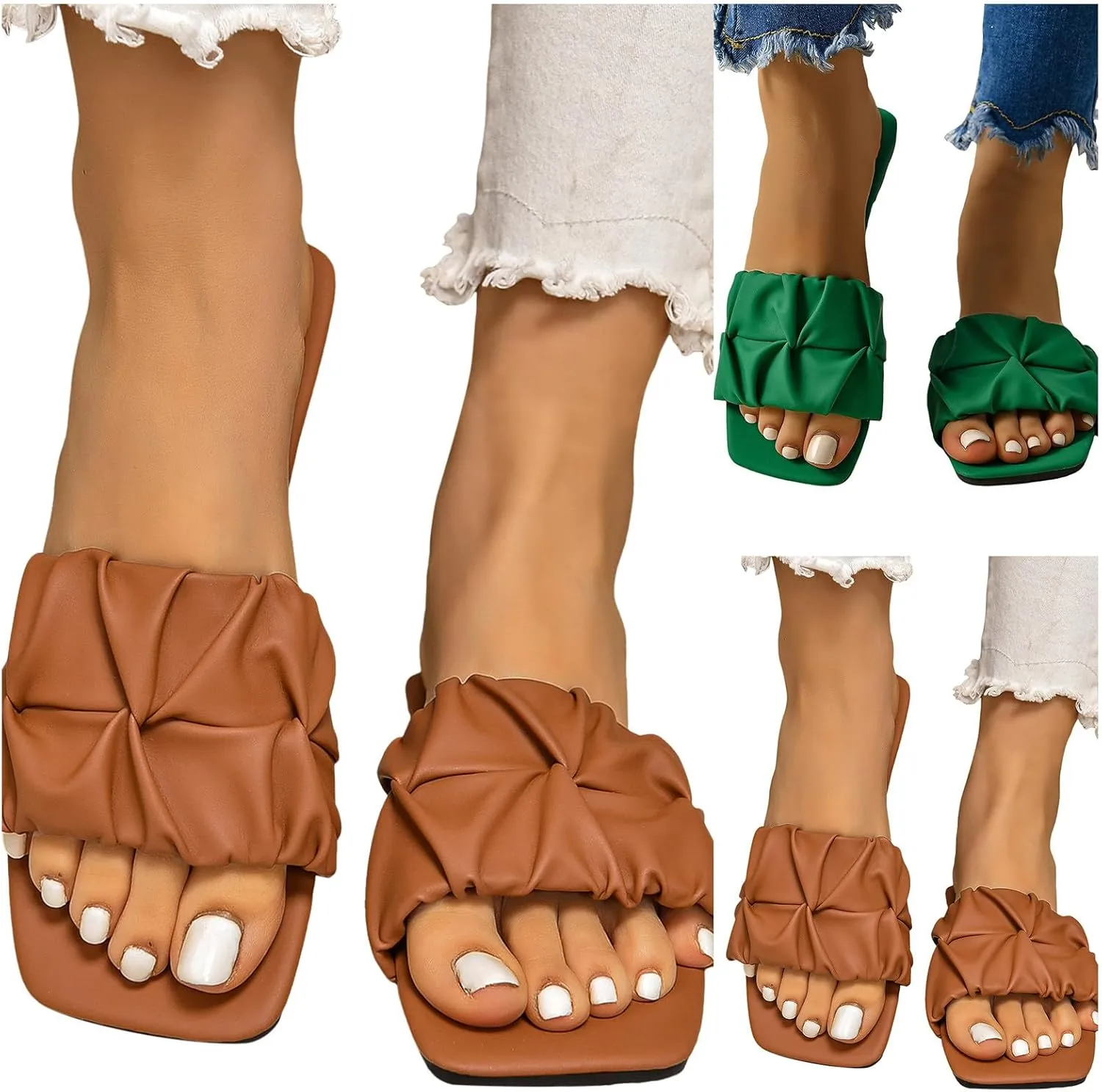 Elegant Sandals for Women Simple Solid Color Flat Bottom Sandals Versatile Square Toe Banquet Saltwater Women 8