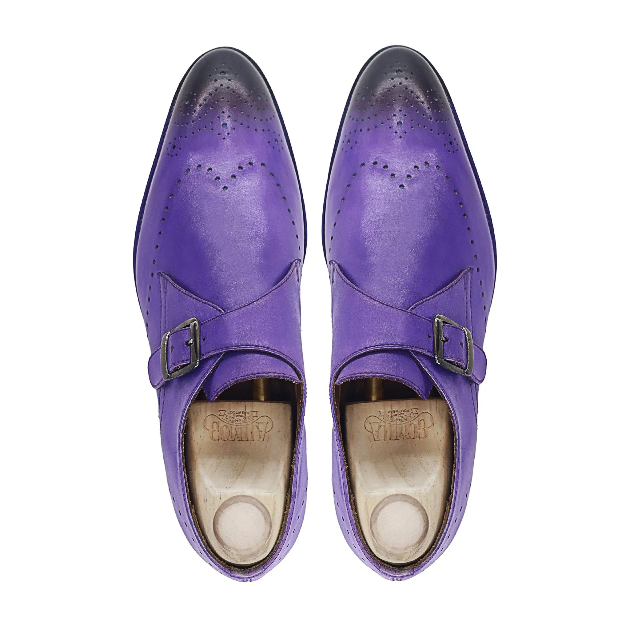 Emelia - Men's Purple Calf Leather Single Monkstrap