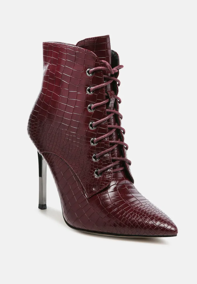 escala croc lace-up stiletto boots