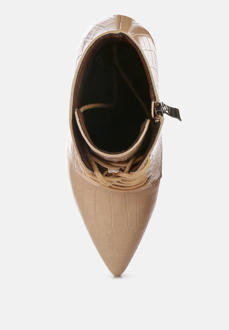 escala croc lace-up stiletto boots