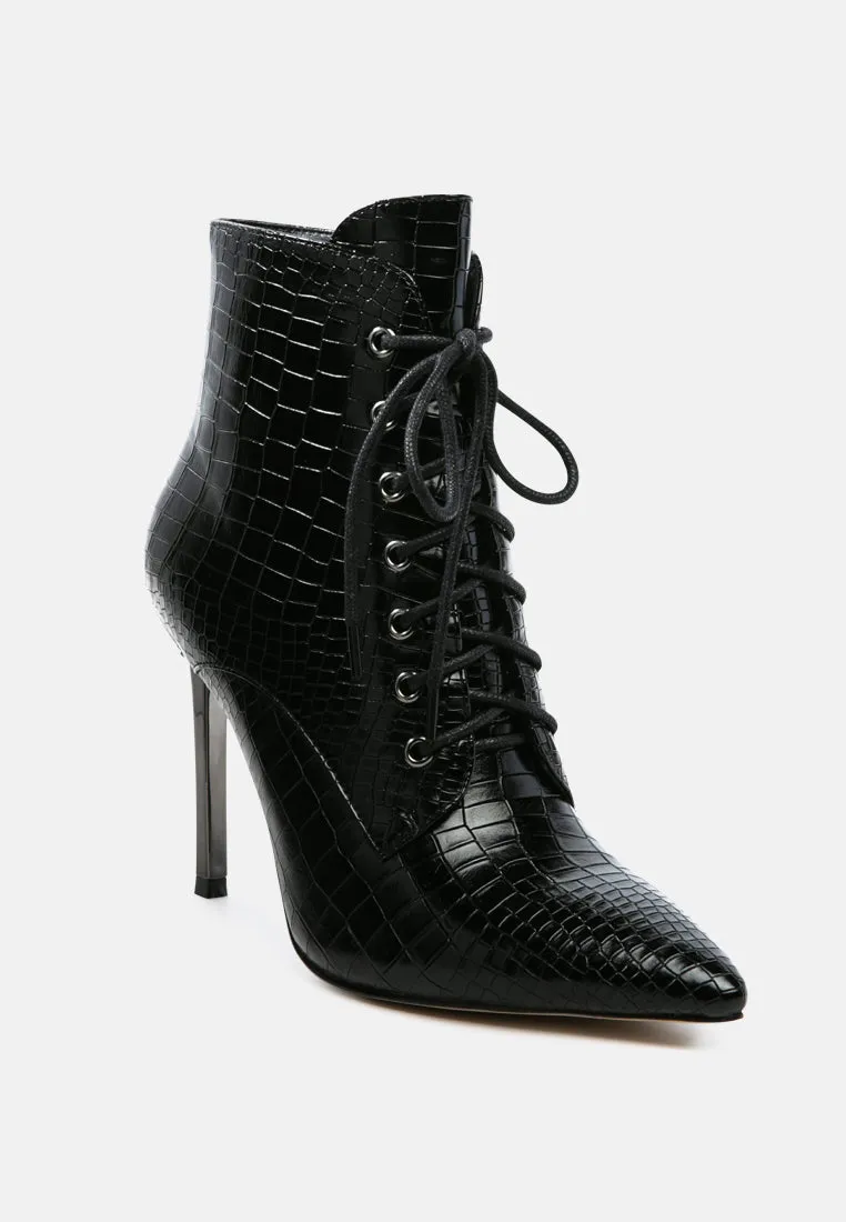 escala croc lace-up stiletto boots