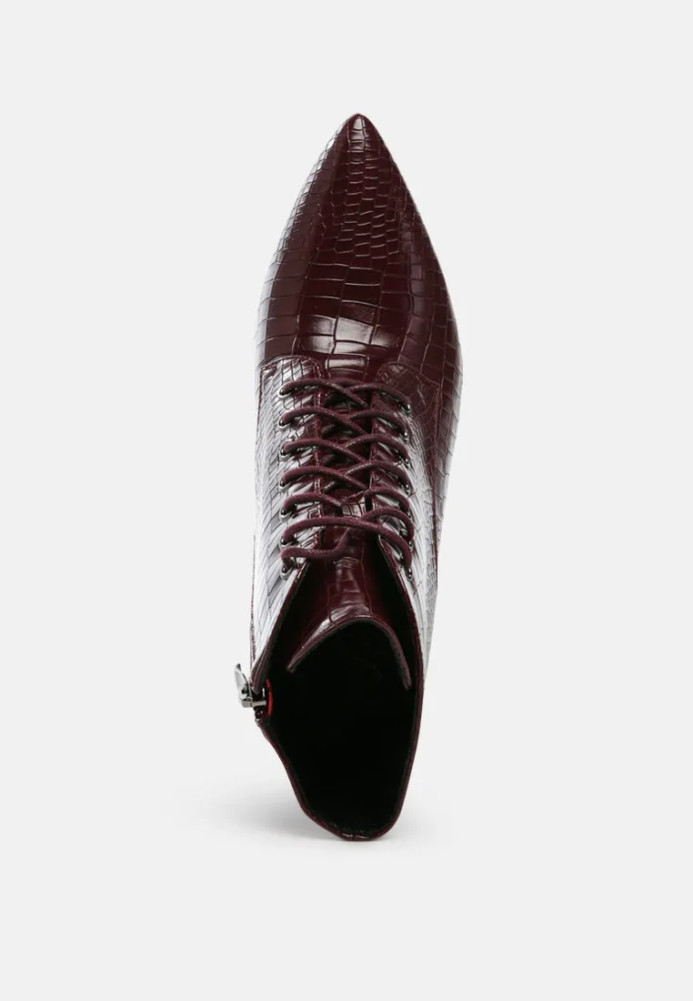 escala croc lace-up stiletto boots