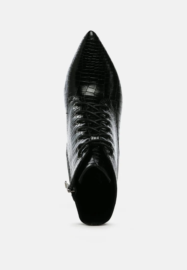 escala croc lace-up stiletto boots