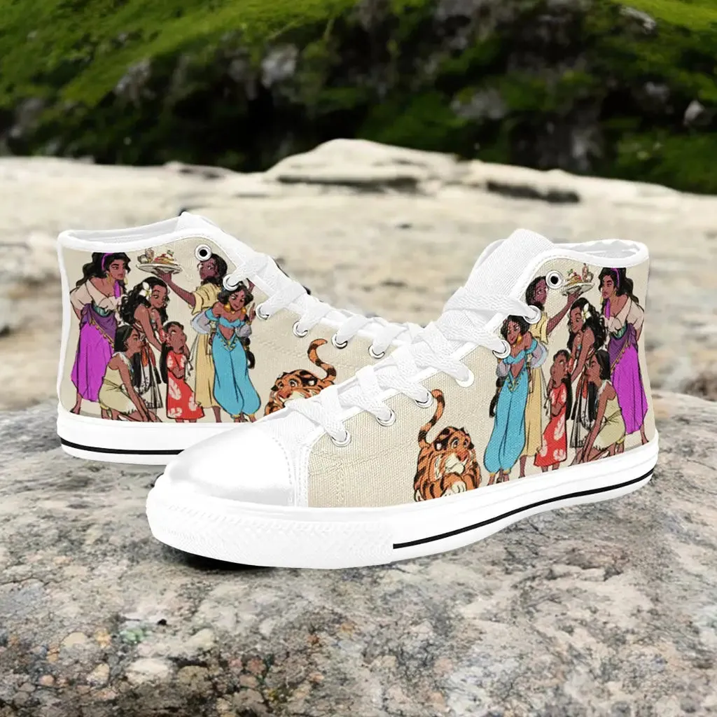 Esmeralda Pocahontas Moana Waialiki Princess Jasmine Shoes High Top Sneakers for Kids and Adults