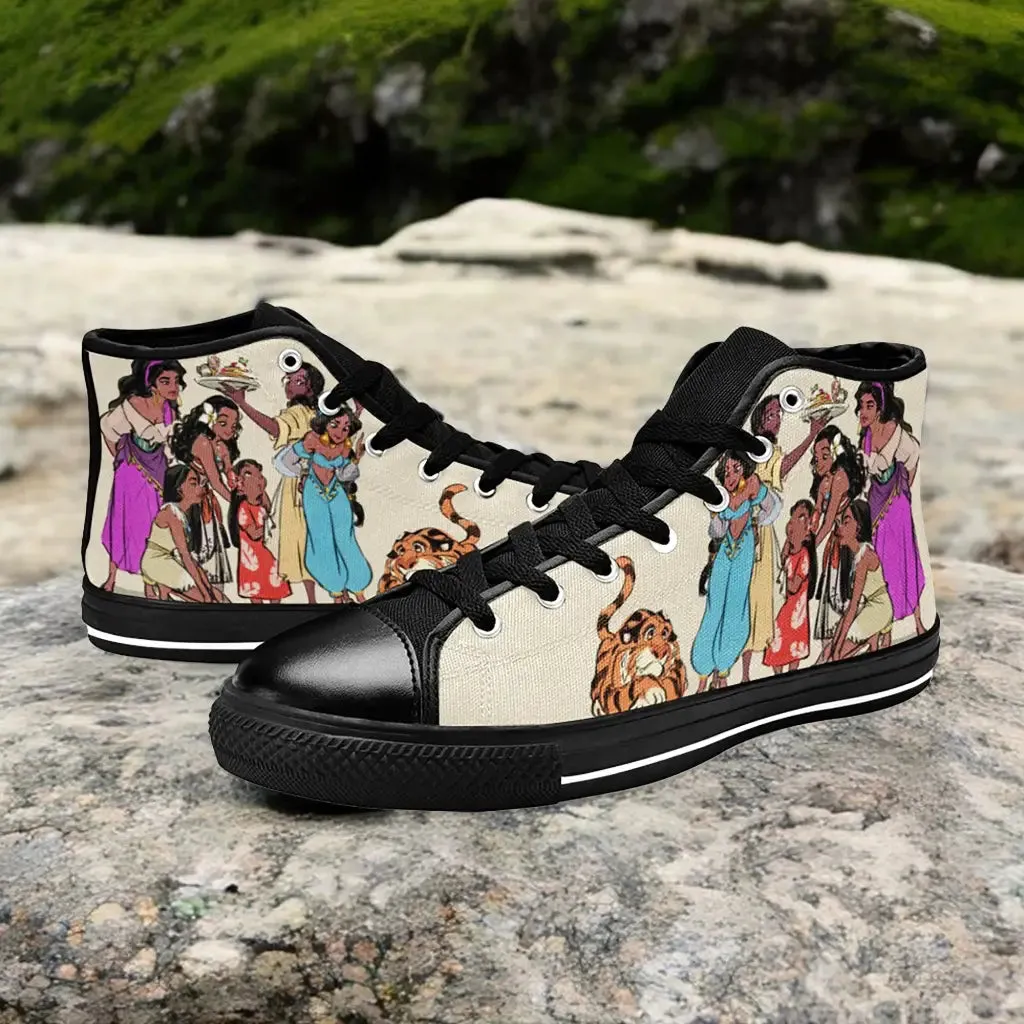 Esmeralda Pocahontas Moana Waialiki Princess Jasmine Shoes High Top Sneakers for Kids and Adults