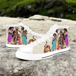 Esmeralda Pocahontas Moana Waialiki Princess Jasmine Shoes High Top Sneakers for Kids and Adults