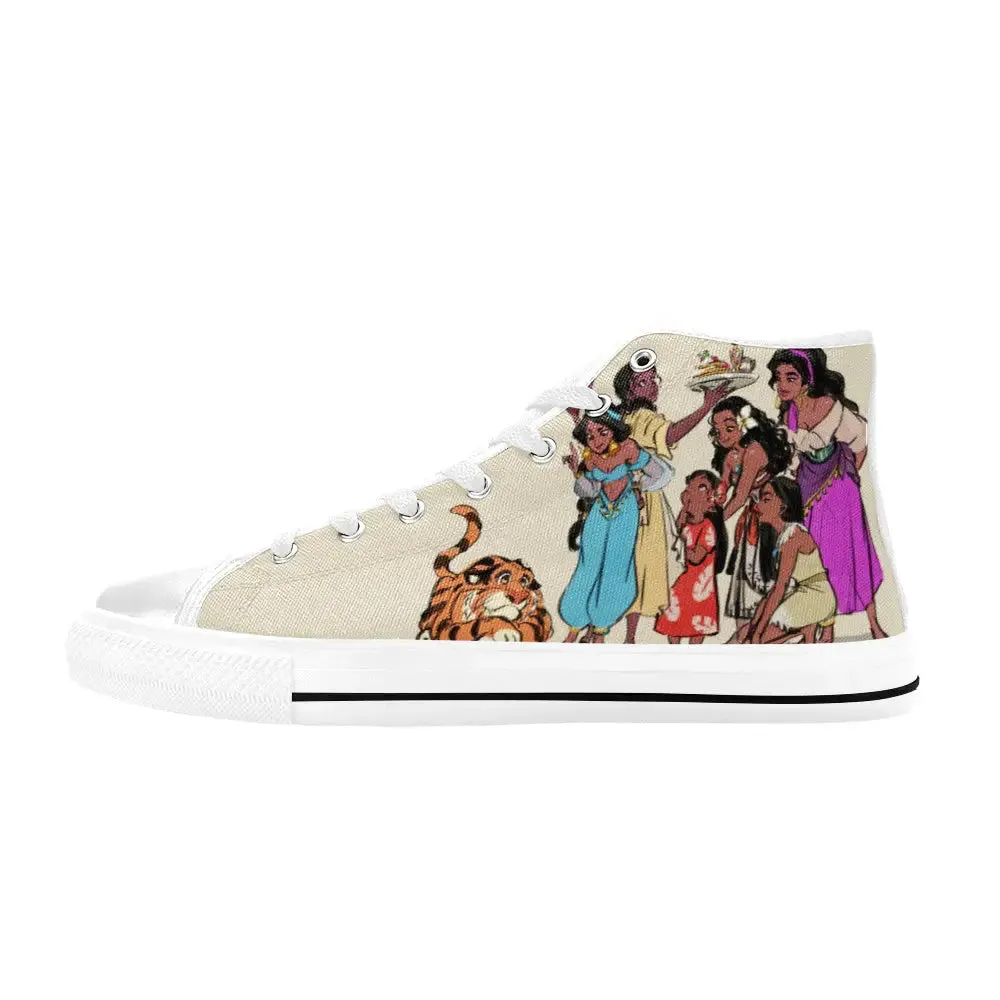 Esmeralda Pocahontas Moana Waialiki Princess Jasmine Shoes High Top Sneakers for Kids and Adults