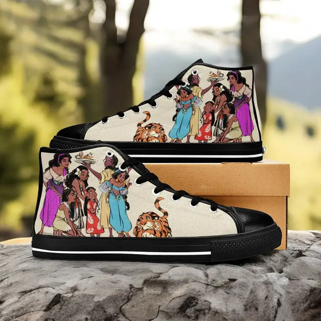 Esmeralda Pocahontas Moana Waialiki Princess Jasmine Shoes High Top Sneakers for Kids and Adults