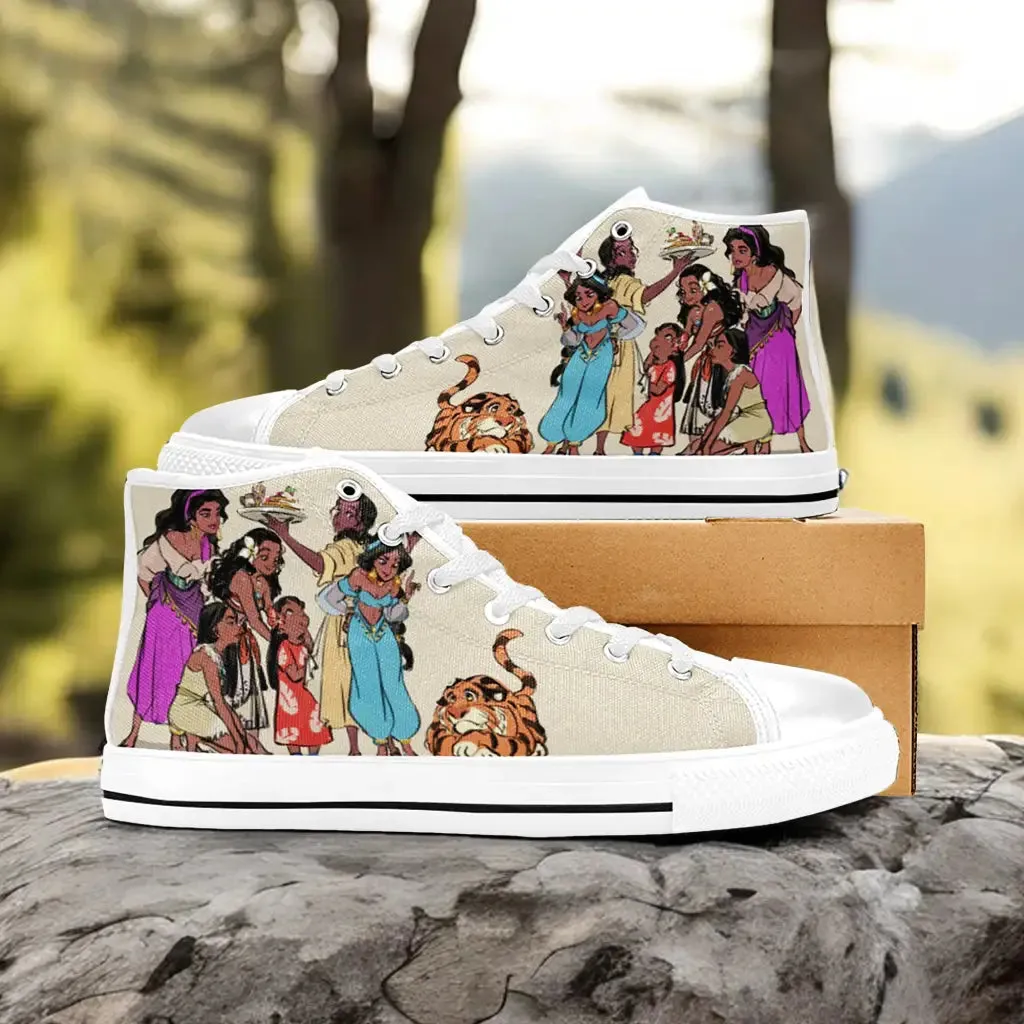 Esmeralda Pocahontas Moana Waialiki Princess Jasmine Shoes High Top Sneakers for Kids and Adults