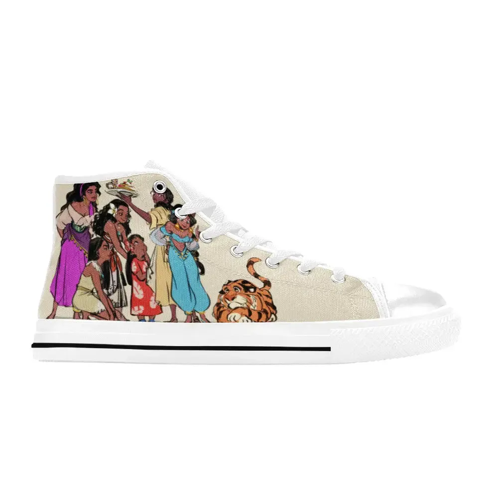 Esmeralda Pocahontas Moana Waialiki Princess Jasmine Shoes High Top Sneakers for Kids and Adults