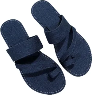 Fashion Open Toe Slip On Women'S Beach Slippers Hollow Casual Denim Half Empty Slippers Flat Sandals