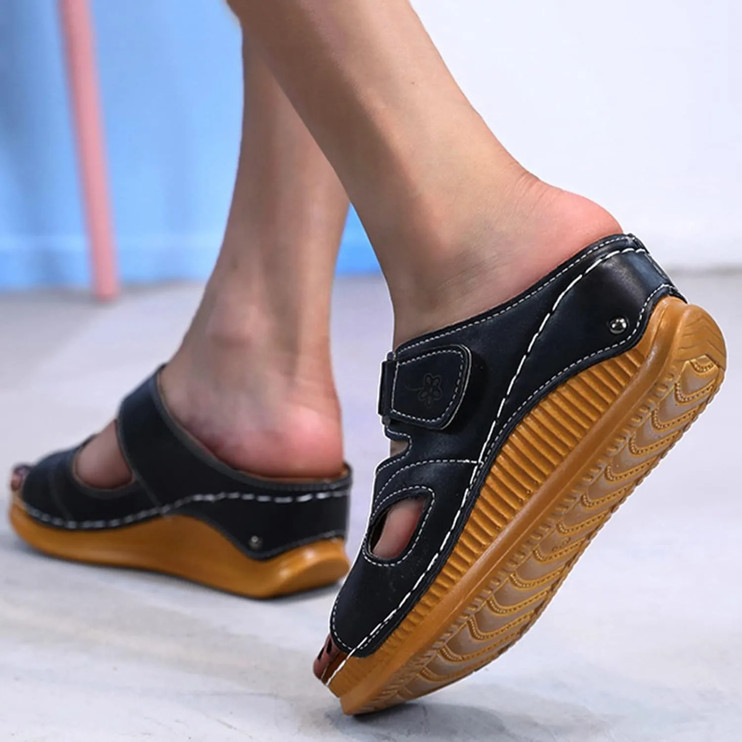 Fashion Slides Slippers for Summer Casual Hollow Top Fashion Slippers Set Spring Wedge Foot Low And Summer Shoes Sandals