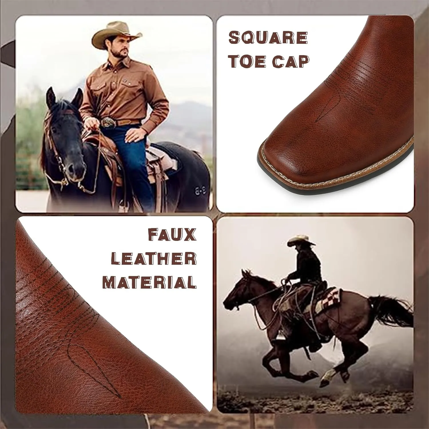 femflame Cowboy Boots for Men Square Toe Chelsea Boots Waterproof Classic Elastic Slip on Chukka Ankle Boots Casual
