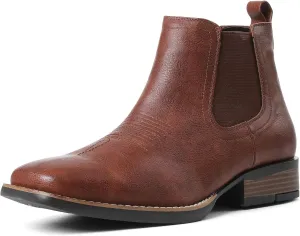 femflame Cowboy Boots for Men Square Toe Chelsea Boots Waterproof Classic Elastic Slip on Chukka Ankle Boots Casual