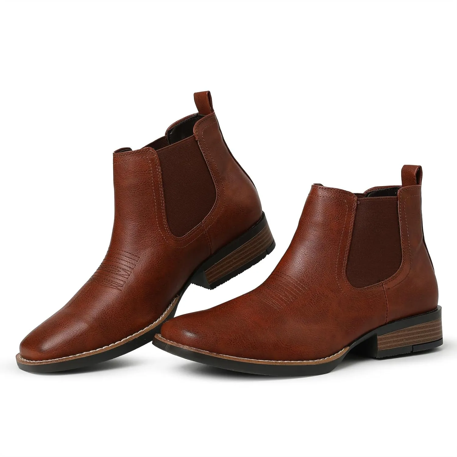 femflame Cowboy Boots for Men Square Toe Chelsea Boots Waterproof Classic Elastic Slip on Chukka Ankle Boots Casual