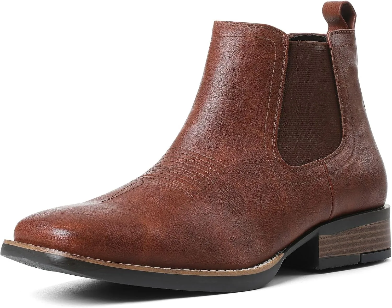 femflame Cowboy Boots for Men Square Toe Chelsea Boots Waterproof Classic Elastic Slip on Chukka Ankle Boots Casual