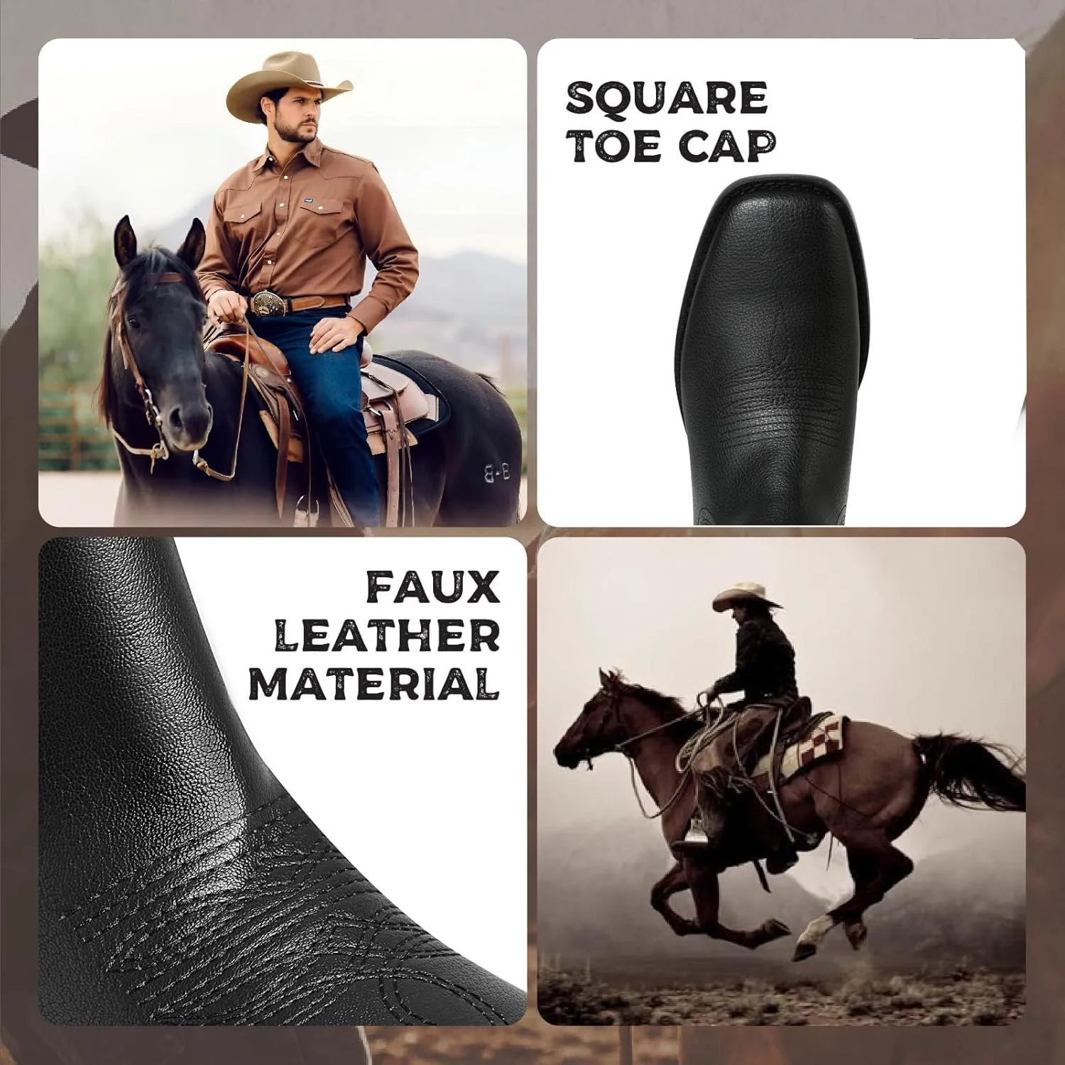 femflame Cowboy Boots for Men Square Toe Chelsea Boots Waterproof Classic Elastic Slip on Chukka Ankle Boots Casual