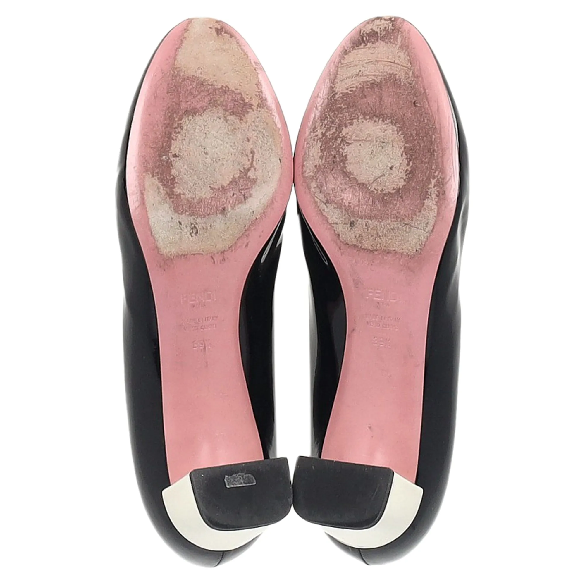 Fendi Low Block Heel Pumps in Black Patent Leather