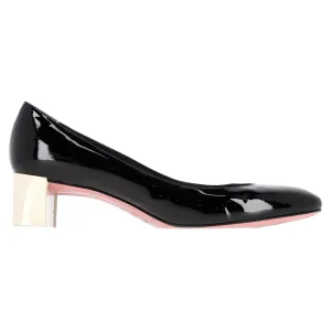 Fendi Low Block Heel Pumps in Black Patent Leather