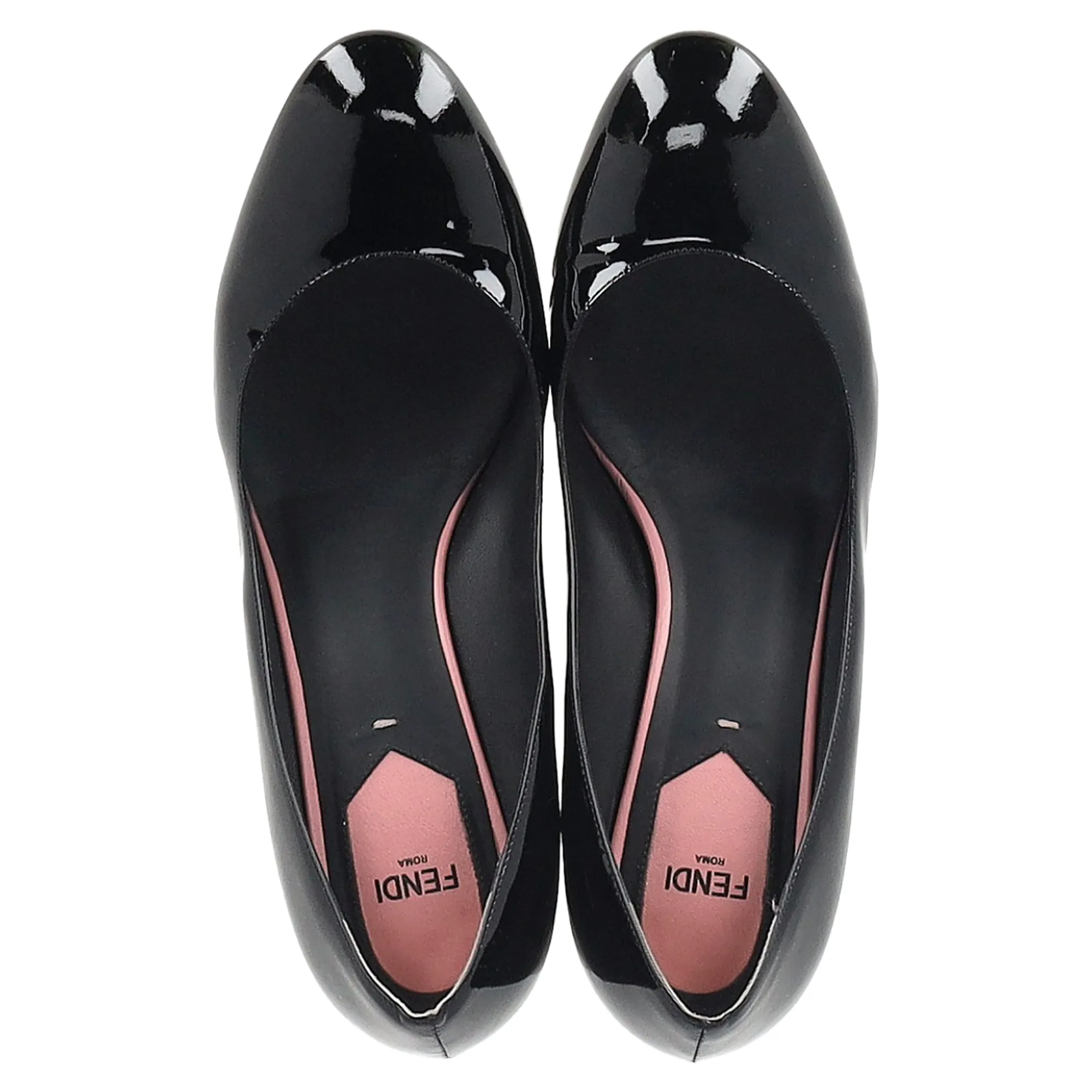Fendi Low Block Heel Pumps in Black Patent Leather