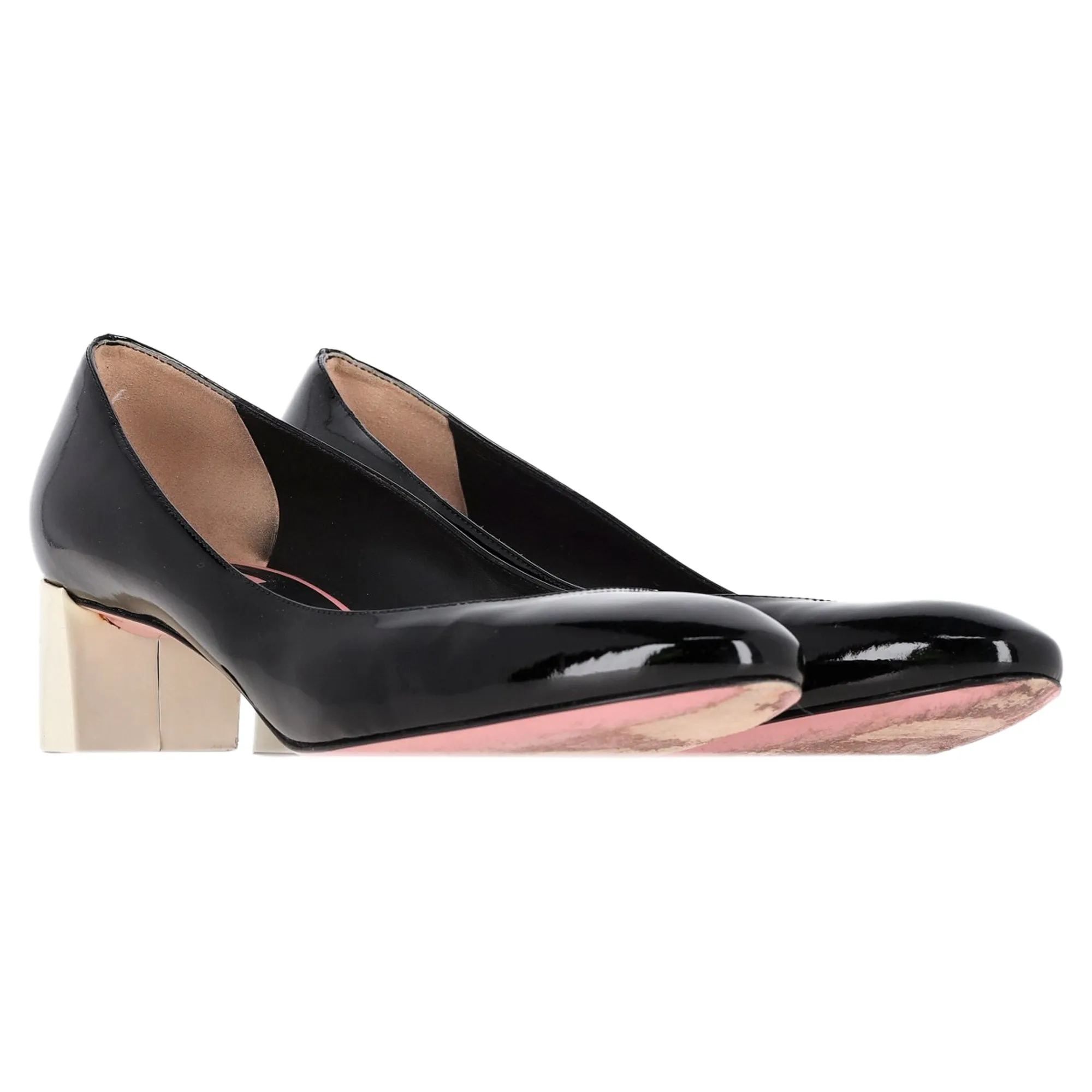 Fendi Low Block Heel Pumps in Black Patent Leather