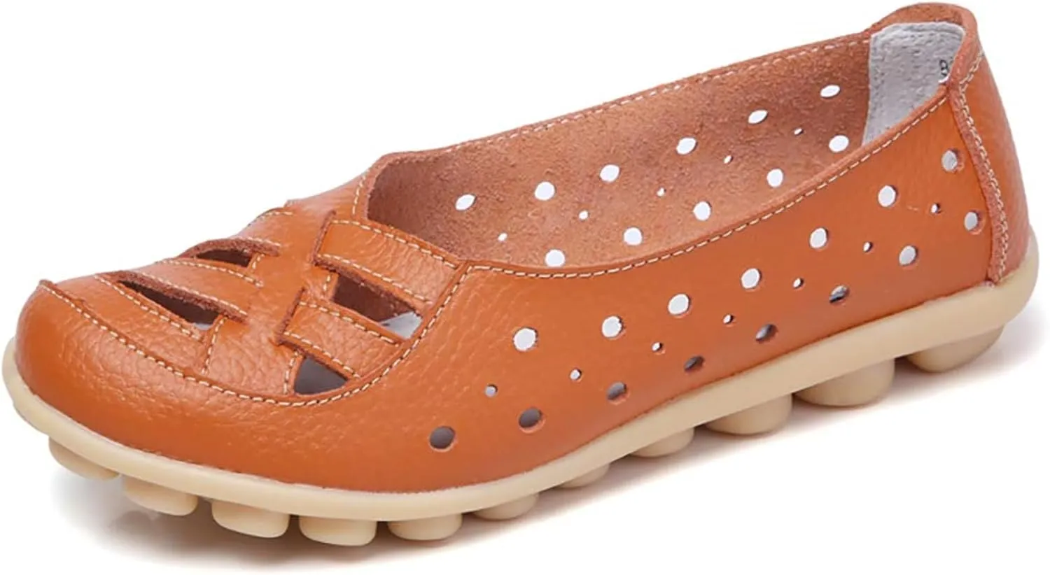 Flat Loafer for Women Comfortable Leather Loafers Ballet Flats Shoes Casual Wide Width Round Toe Slip on Flats with Breathable Eyelets