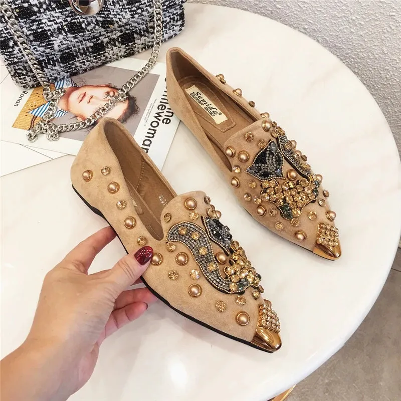 Flat Pointed Toe Metal Details Mule Shoes