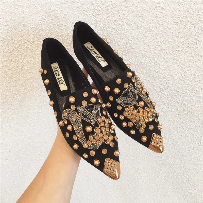 Flat Pointed Toe Metal Details Mule Shoes
