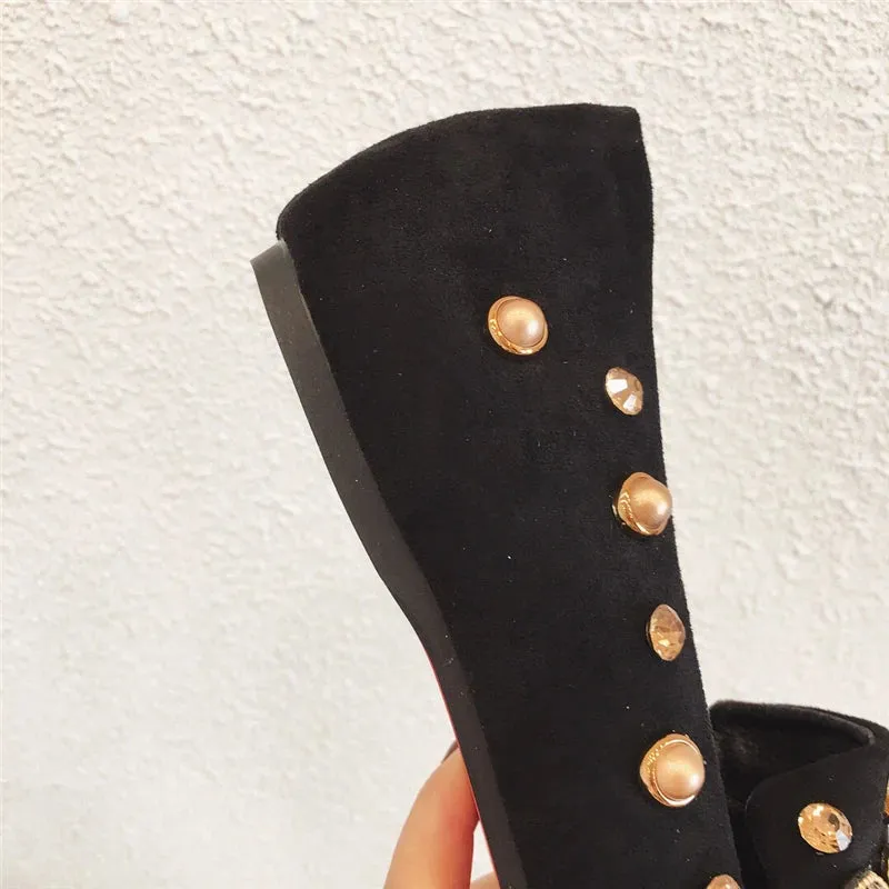Flat Pointed Toe Metal Details Mule Shoes