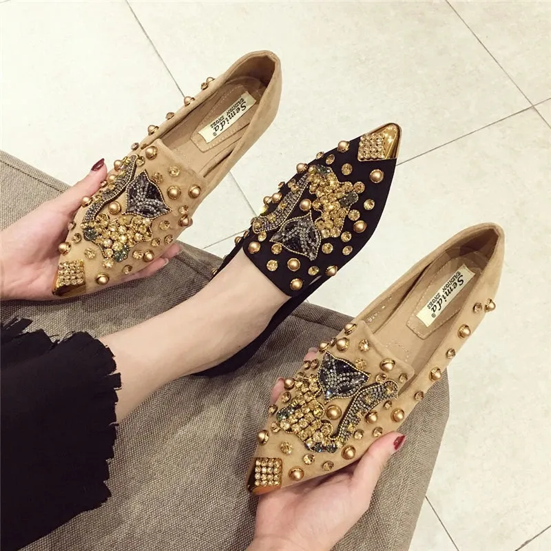 Flat Pointed Toe Metal Details Mule Shoes