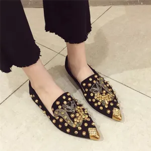 Flat Pointed Toe Metal Details Mule Shoes