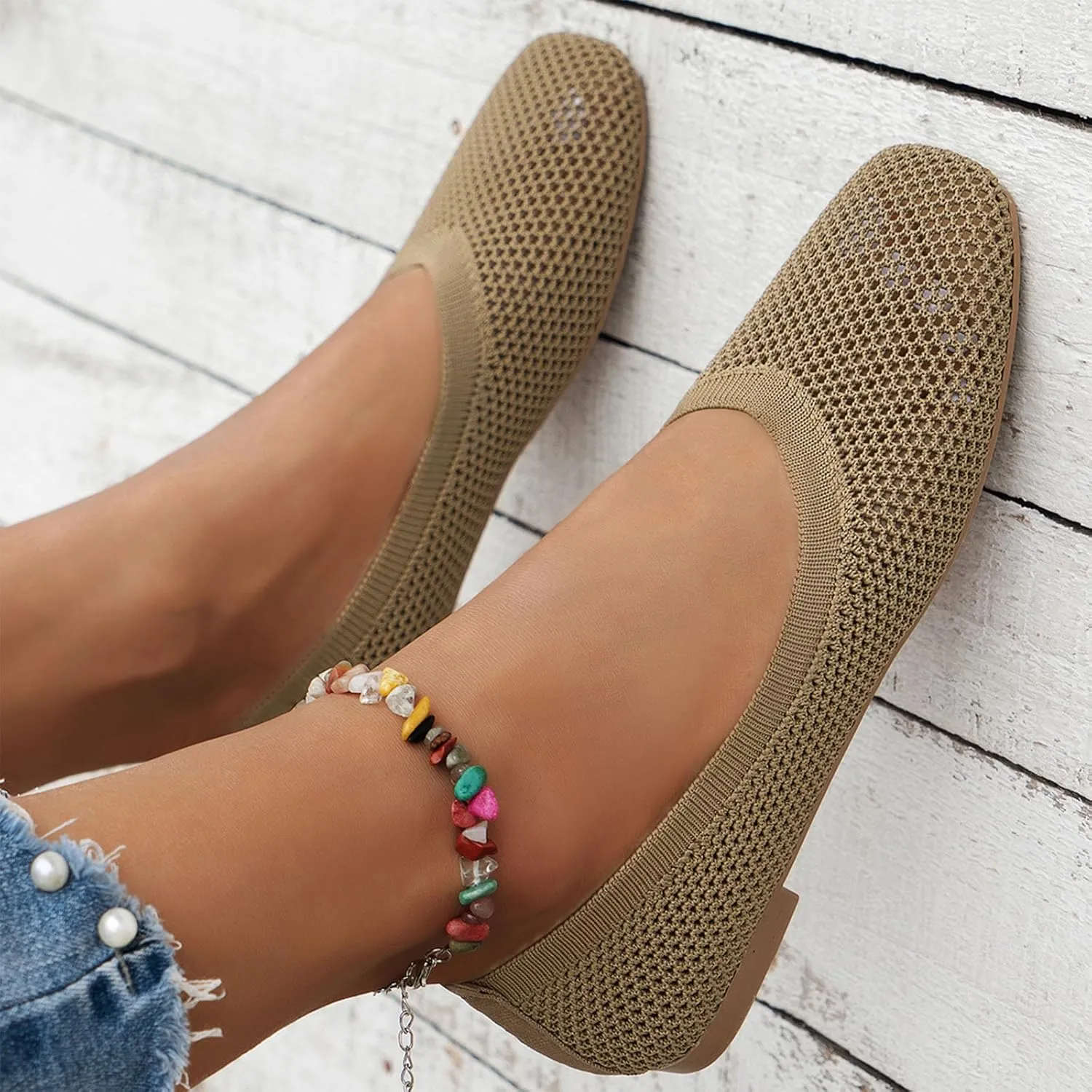 Flats for Women Women Flat Shoes Slip On Comfortable Walking Ballerina Shoes Cute Ballet Womens Pointed Toe Flats Knit
