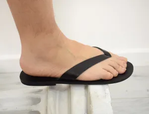 Flip flop Greek Leather sandals - slipers Men, Thongs Black Color, leather sole - insole