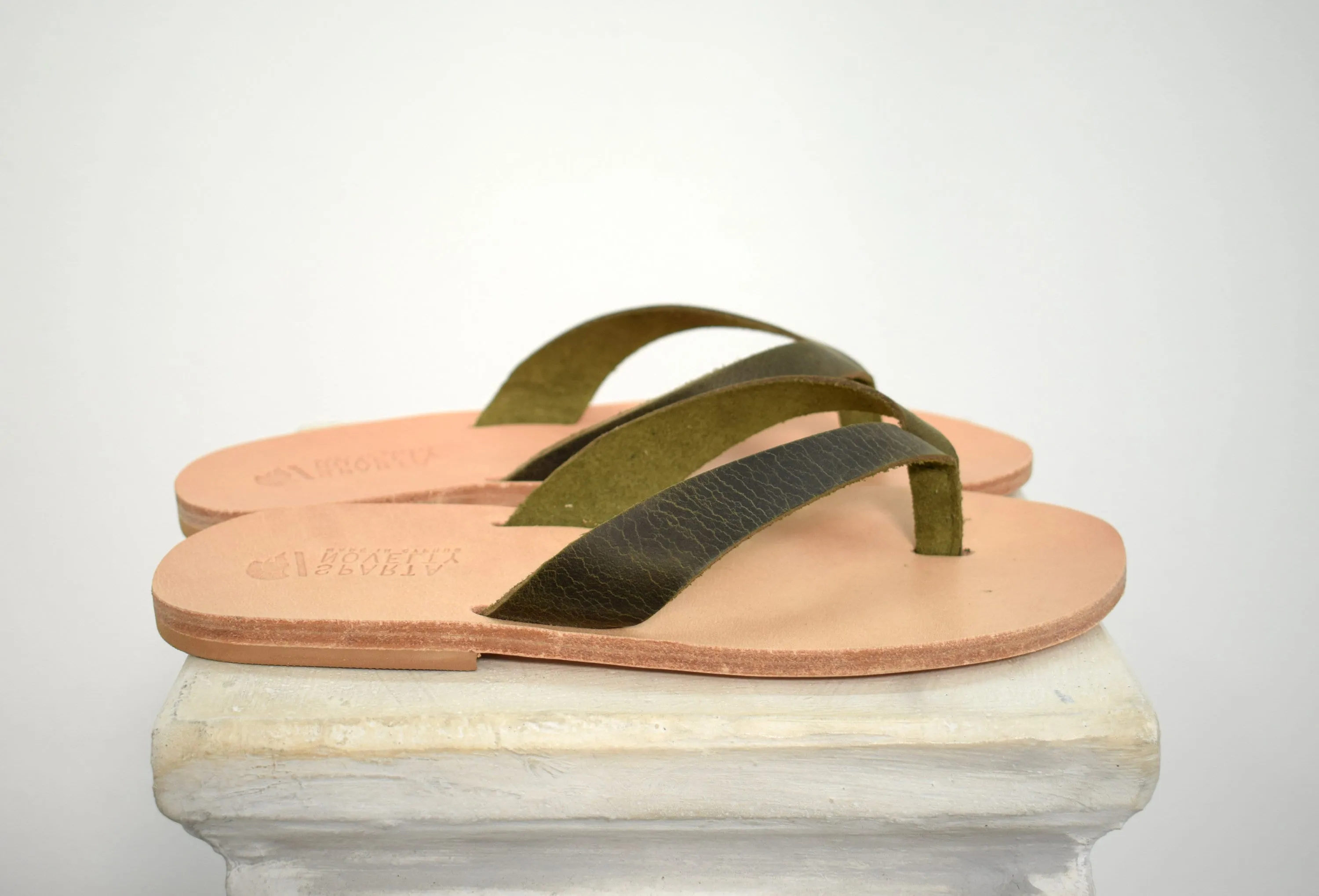 Flip flop Greek Leather sandals - slipers Men, Thongs white Color, leather sole - insole