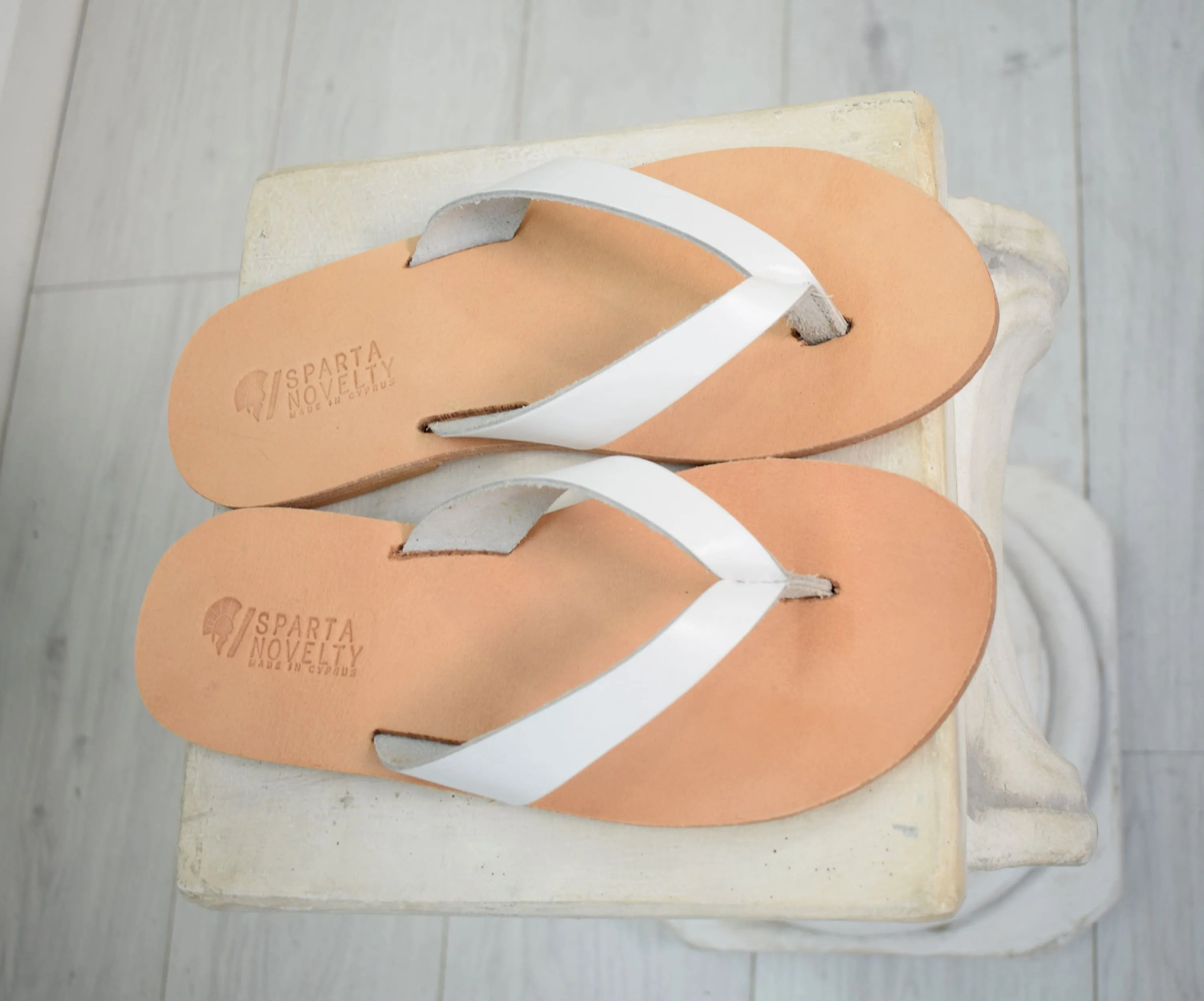 Flip flop Greek Leather sandals - slipers Men, Thongs white Color, leather sole - insole